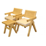 كرسي خشب الرتان + طاولة خشب